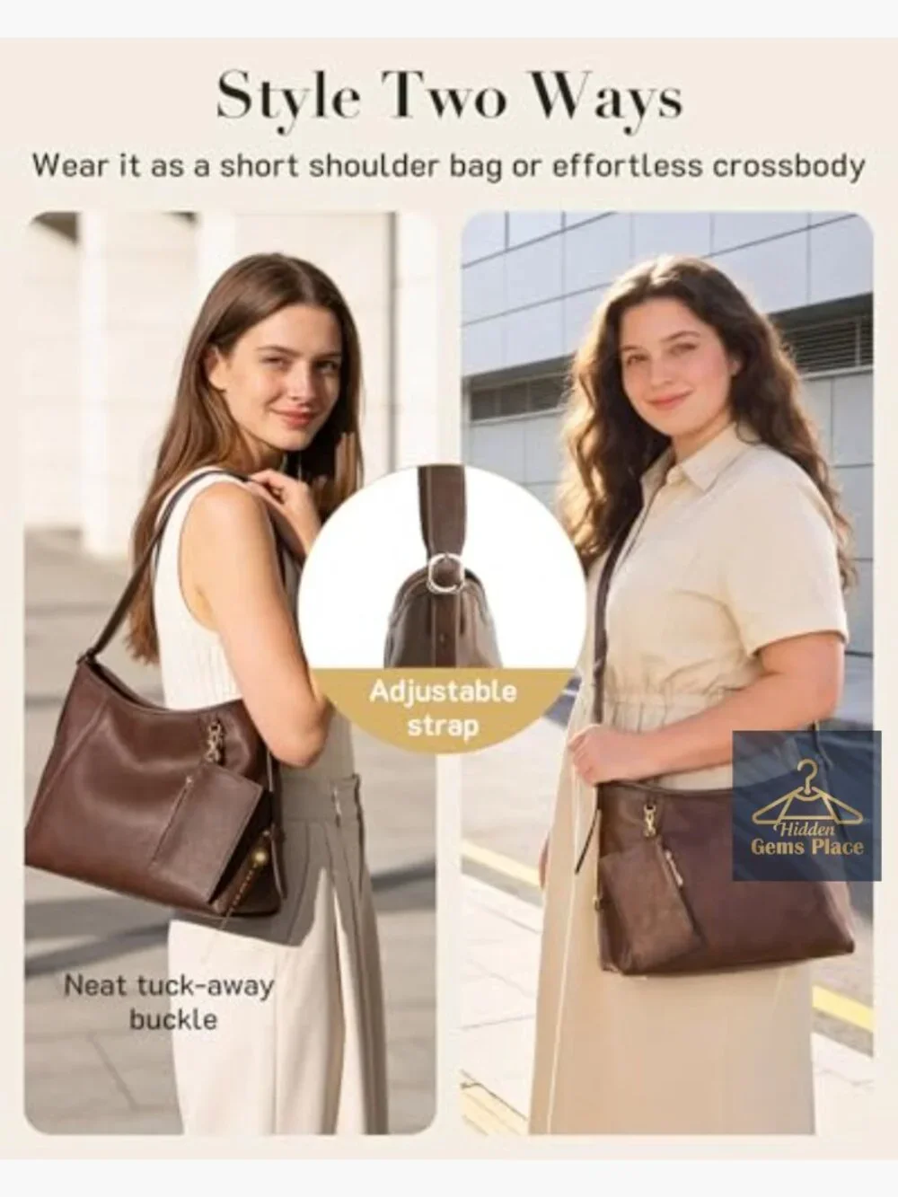 Vegan Leather Hobo Bag Multi-Pocket Crossbody Shoulder Tote